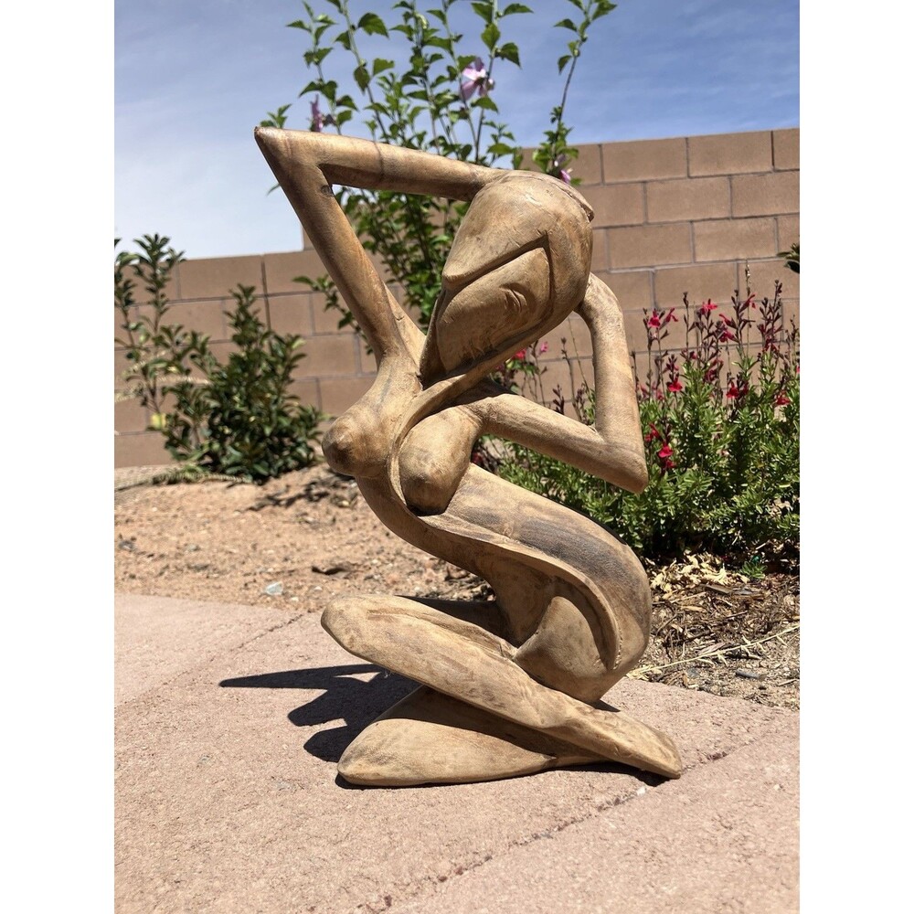 Hand Carved Solid Wood Abstract Woman Female Figure Sculpture 12” Folk Art